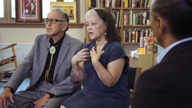 Dakota Educator, Gwen Westerman, participating in a roundtable discussion at the East Side Freedom Library in St. Paul, MN (2020)